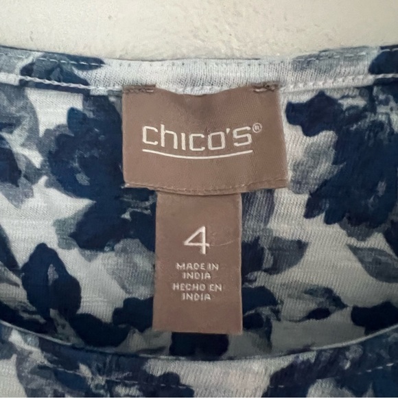 Chicos Tunic Tshirt Dress Blue White Cotton Blend Short Sleeve Pullover 4 XXL - Picture 4 of 6